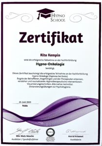 Zertifikat Rita Kempin Hypno-Onkologie"