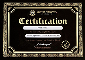 Zertifikat Rita Kempin SwissHypnosis